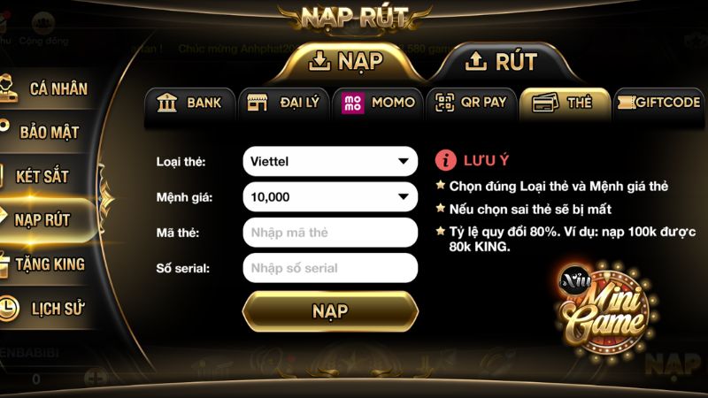 Nạp tiền Kingfun: Cơ hội nhận thưởng từ khuyến mãi, code 50K 9 nạp tiền Kingfun bằng thẻ cào