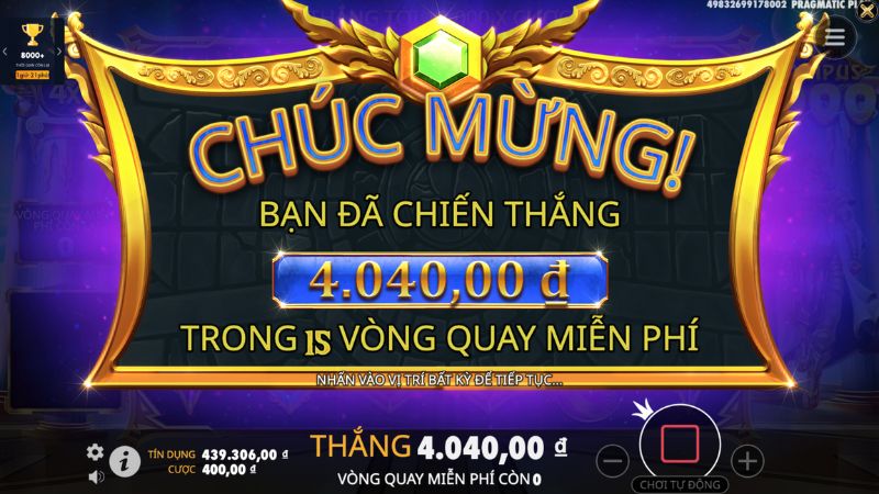 Cánh cổng Olympus 1000 9 Tiền thưởng từ vòng quay free
