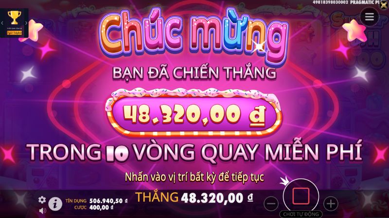 Sugar Rush 12 Nhận thưởng Sugar Rush từ vòng quay free