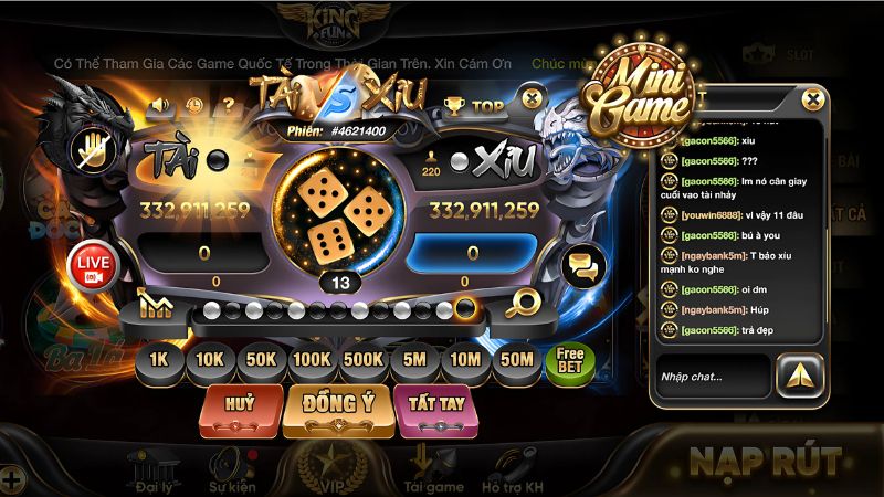 Tài xỉu Kingfun: Game cá cược đổi thưởng với mức cược từ 1K 13 game tài xỉu online kingfun